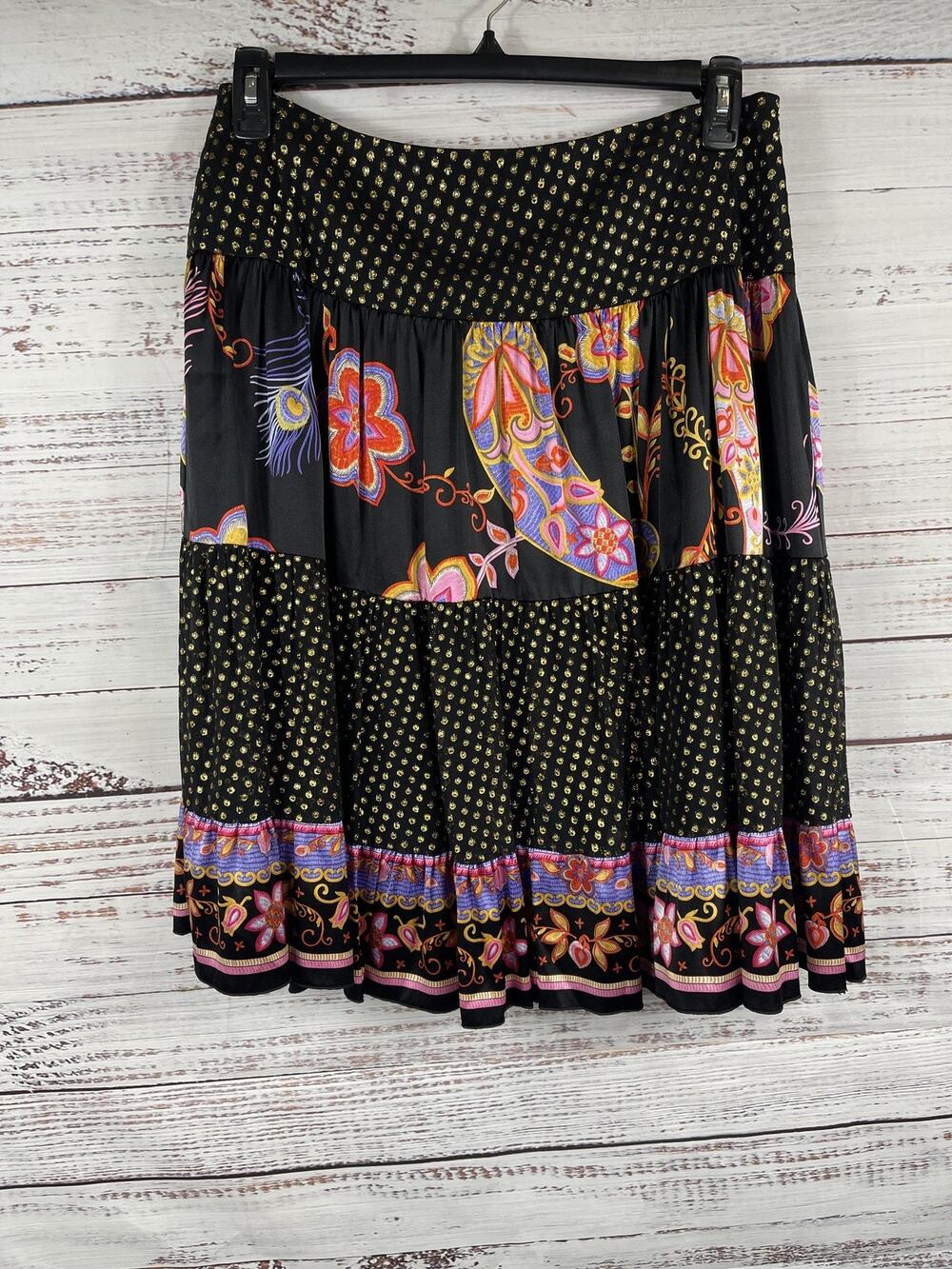 Trina Turk Skirt Women's SZ 8 Multicolor Paisley Peasant Knee Length Lined Boho